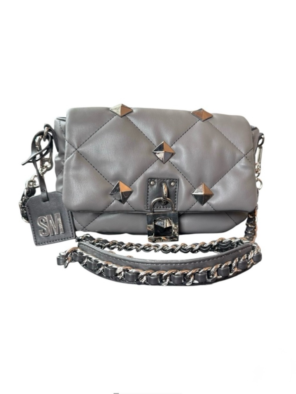 Steve Madden BTERRA-S Gray Quilted Silver Studded Crossbody and Shoulder Bag